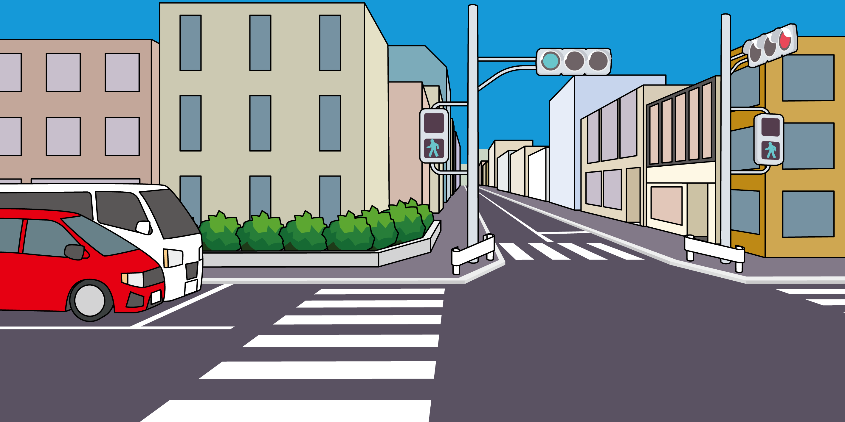【場面2】　信号のある 交差点の通行（イラスト版）